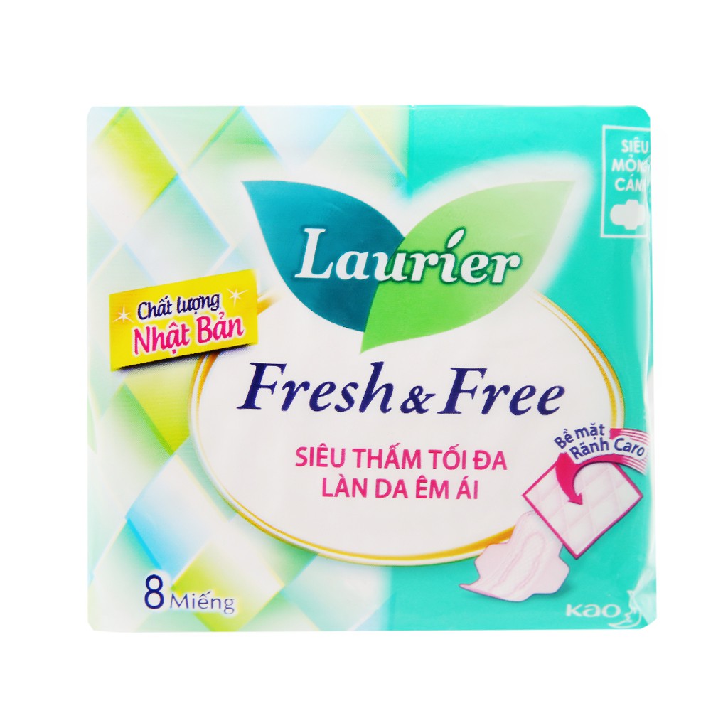 Băng vệ sinh Laurier Fresh and Free siêu mỏng cánh 8 miếng