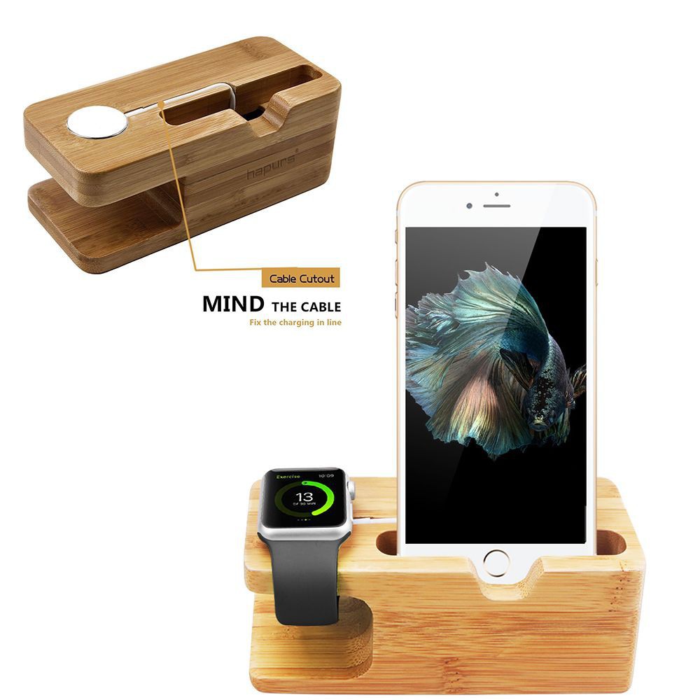 Giá gỗ đỡ điện thoại đồng hồ thông minh Apple Watch iPhone