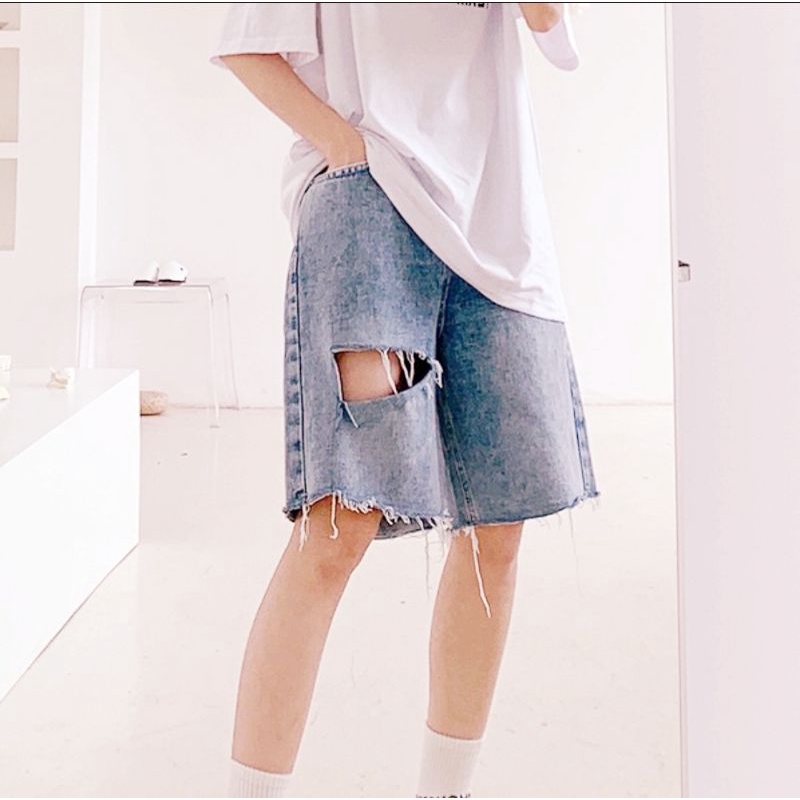 (Bigsize 30-36) Quần Ngố Không Giãn Ống Rộng, Quần Short Jean Lưng Cao, Quần Suông