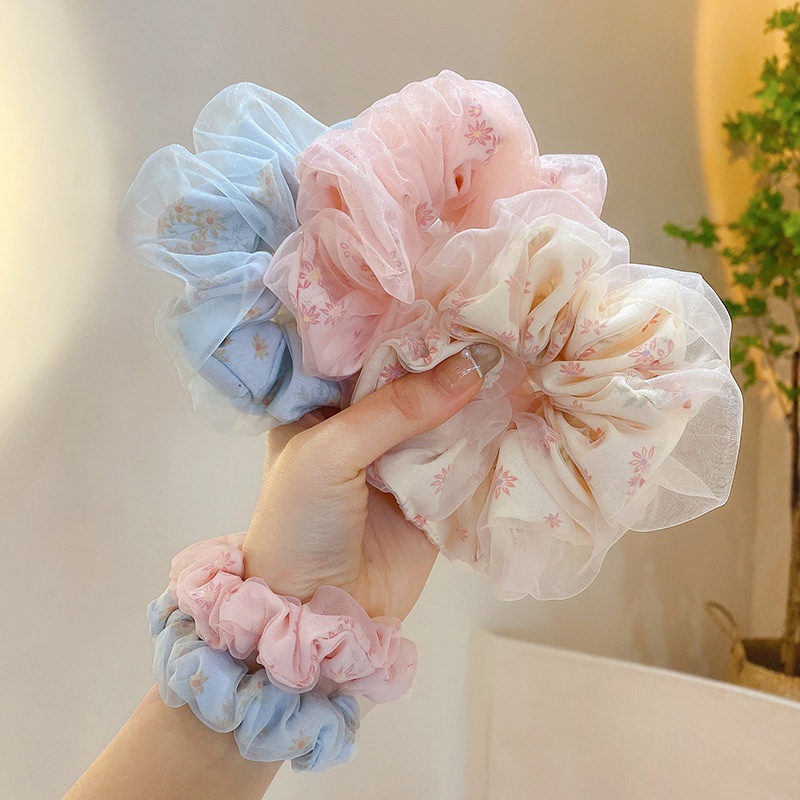 Dây Cột Tóc Cao Su Phối Lưới Phong Cách Vintage Ngọt Ngào Cho Nữ