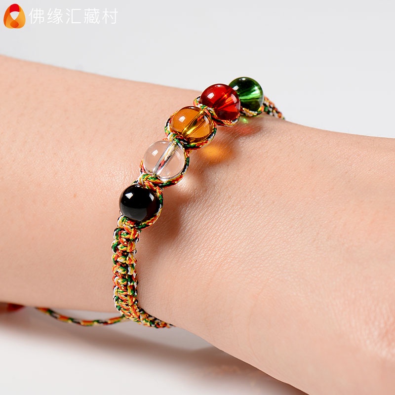 ❁☊┇Vajra Knot Bracelet of the Foyuan Huizang Village Sợi nhiều màu theo phong cách Tây Tạng được dệt bằng tay khảm hạt pha lê ngũ hành vòng tay tràng hạt1
