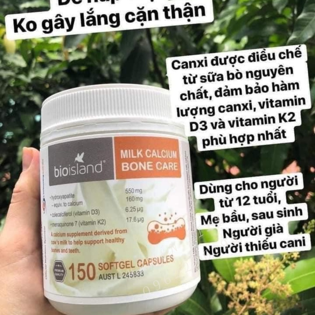 Viên uống bổ sung Canxi Bio Island Milk Calcium Bone Care 150 viên của Úc