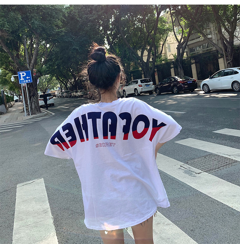 NRVP Áo thun tay ngắn cổ chữ V dáng rộng màu đen thời trang mùa hè 2021 cho nữ