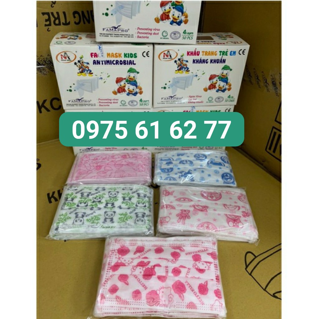 (Mơi) Khẩu Trang Y Tế Trẻ Em Famapro in hình Siêu Dễ Thương Dành Cho Bé 50 cái/ hộp 4 Lớp Kháng Khuẩn | BigBuy360 - bigbuy360.vn