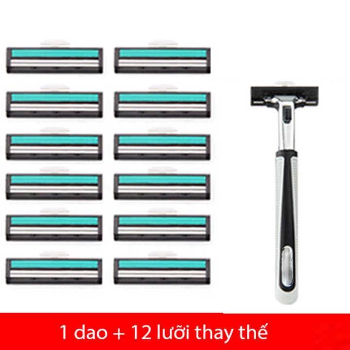 Combo cán dao cạo râu và 12 lưỡi kép thay thế cạo lông chân