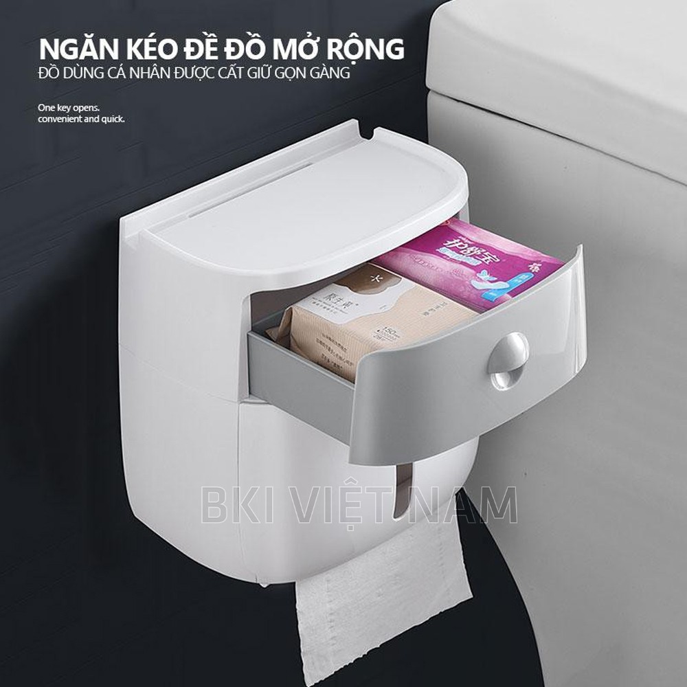 Hộp đựng Giấy Vệ Sinh ECOCO Cao cấp 2 tầng đa năng, sang trọng, tiện dụng, có ngăn kéo để đồ