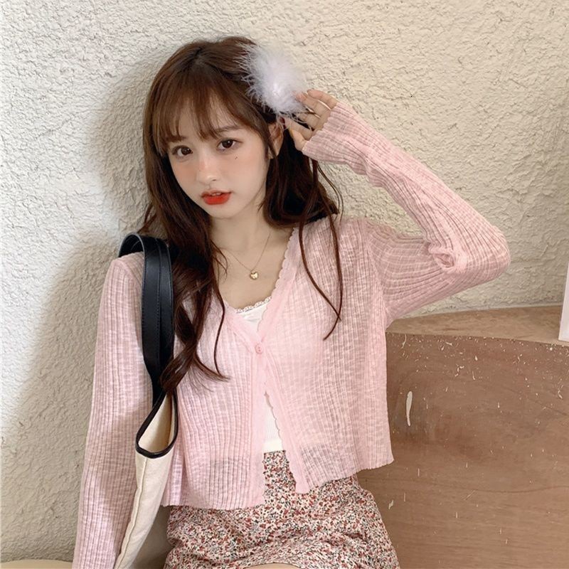 Áo Khoác Cardigan Dệt Kim Mỏng Cổ Chữ V Màu Sắc Đơn Giản Thời Trang Mùa Hè