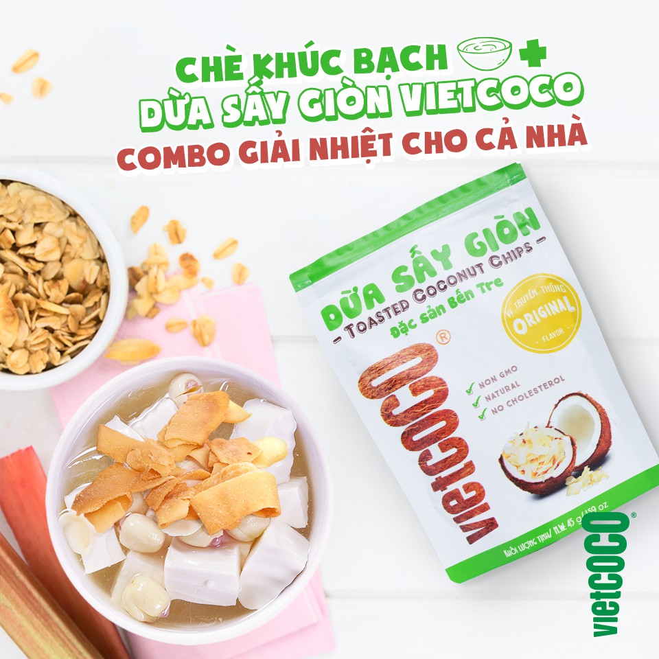 (COMBO 2 TÚI) DỪA NON SẤY DÒN VIETCOCO -ĐẶC SẢN BẾN TRE (TÚI 45Gram)