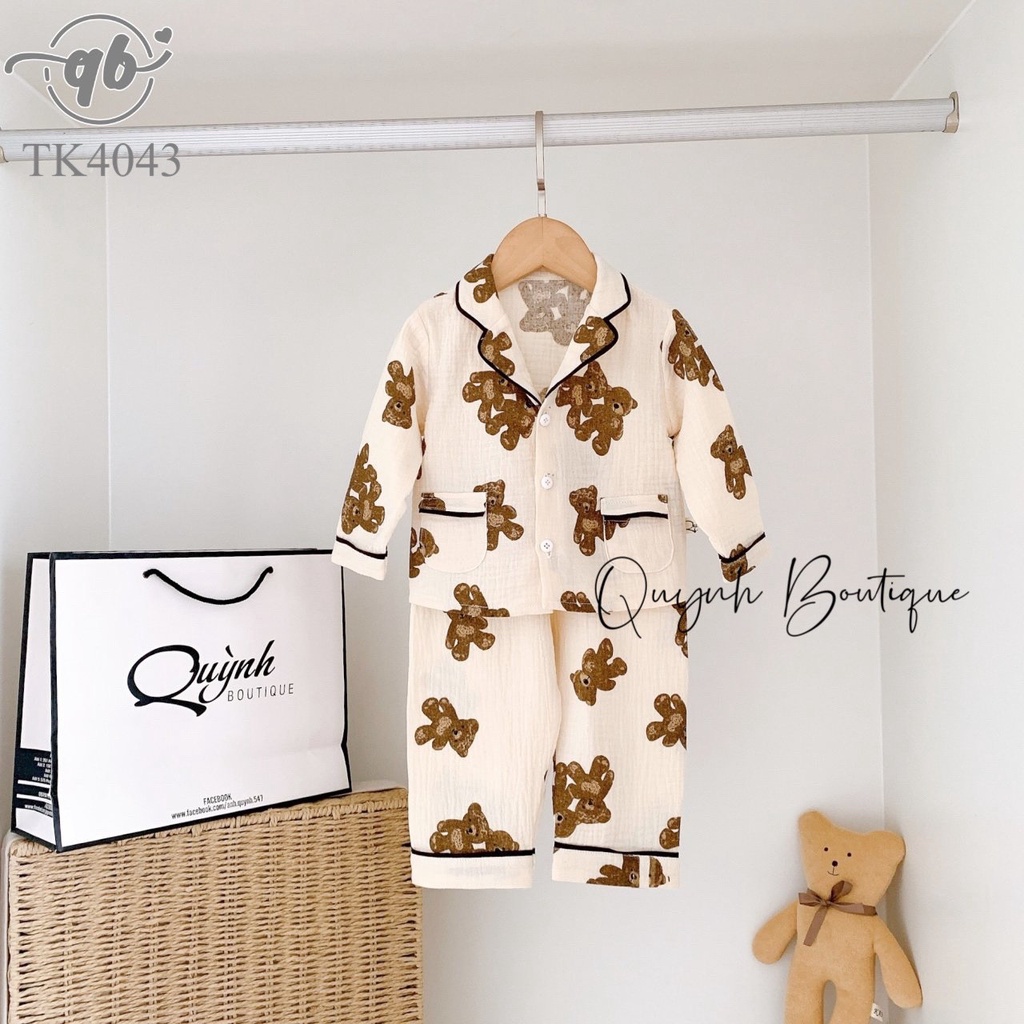 Quần áo trẻ em Quỳnh Boutique Set bộ pijama gấu rời dài tay cho bé