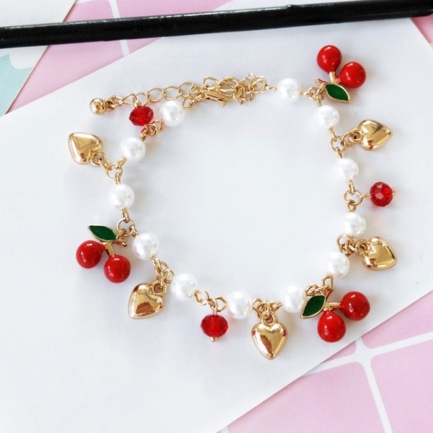 [Hàng Sẵn] Vòng Tay Trái Cherry phối Ngọc Tr.ai Lấp Lánh Nữ Tính
