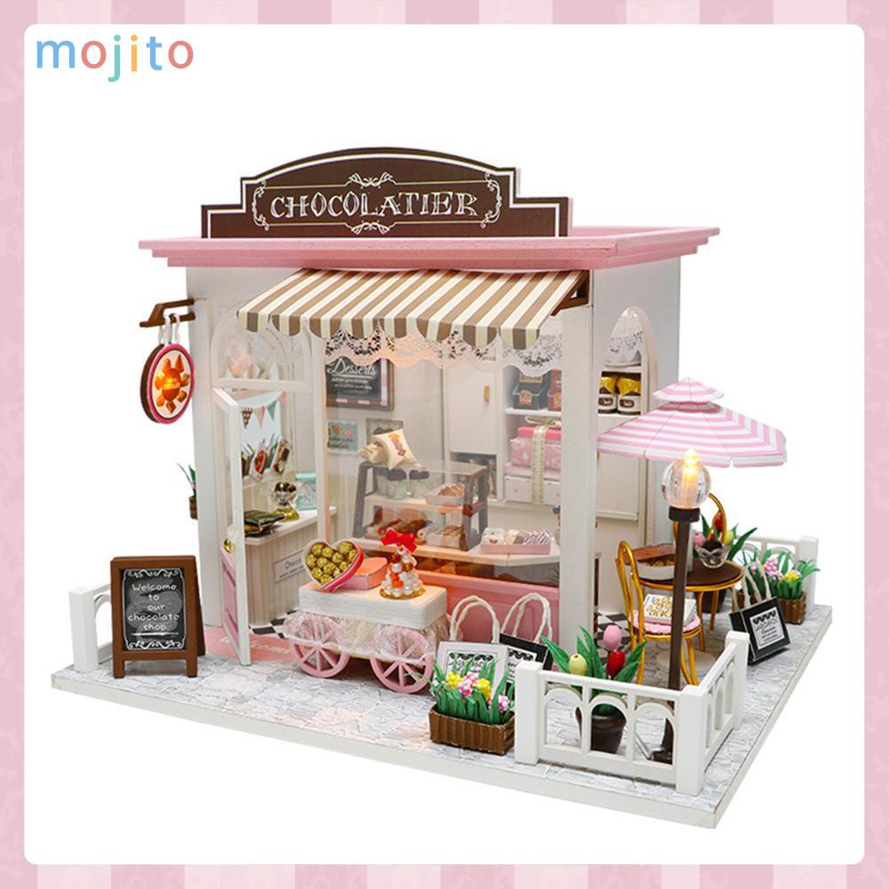MOJITO DIY Model Wooden Miniature Doll House Furniture Building Blocks Gift Toys