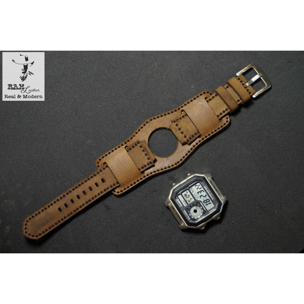 Dây Casio AE 1200 da bò đen RAM Leather B2 1952 - tặng khóa chốt và cây thay dây