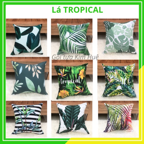 Gối tựa lưng , gối sofa vuông mẫu cây lá tropical đẹp 45x45cm