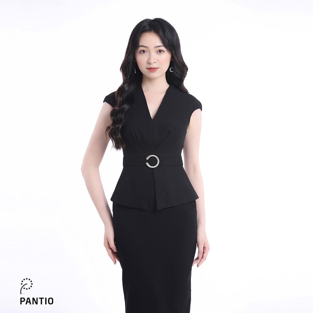 Đầm công sở, chất vải thô, màu nâu gạch và đen, dáng ôm FDC12703 - PANTIO