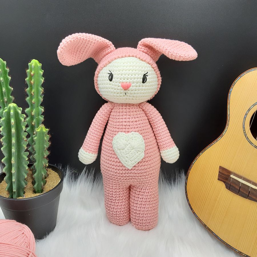 Gấu bông cao cấp Amigurumi cao cấp Amiu VN - Thỏ tim màu hồng handmade làm từ sợi cotton 100% an toàn cho bé yêu