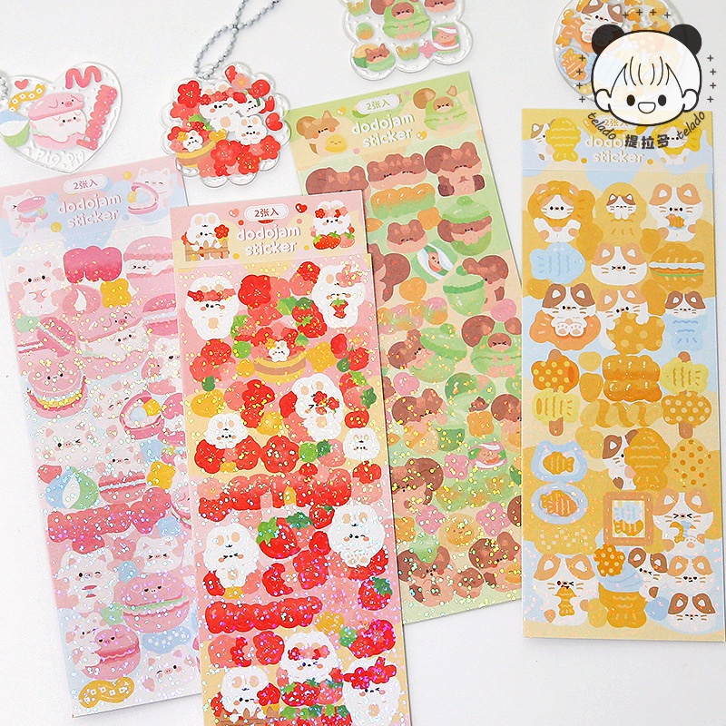 Peach 2Pcs Cute bunny kitten decorative border stickers