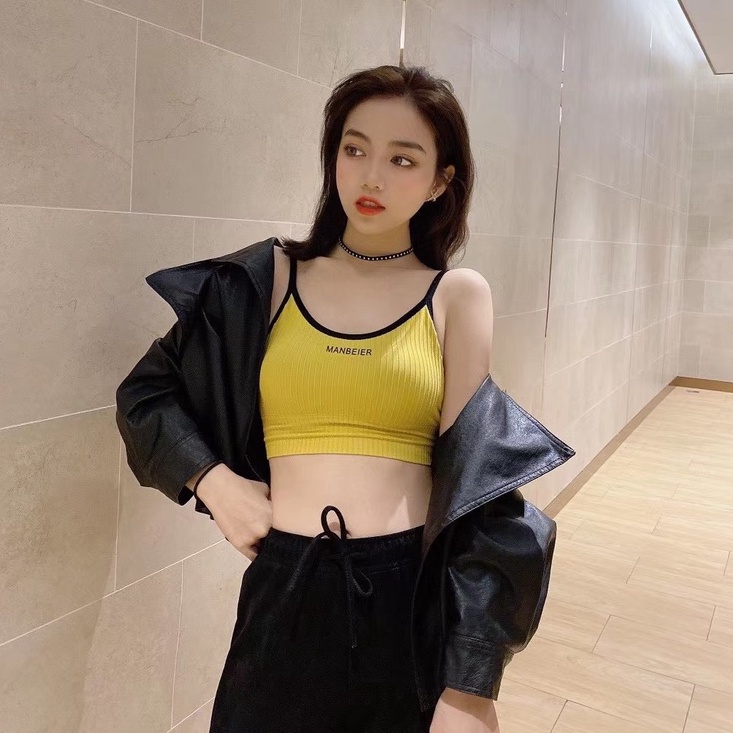 Áo bra 2 dây chất gân tăm thể thao cá tính, kèm mút mỏng đẩy ngực HLBOUTIQUE B536