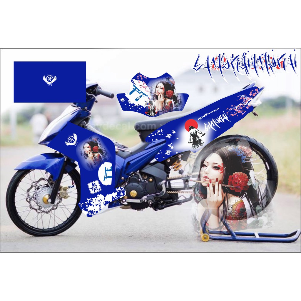 Tem trùm Sirius samurai xanh trắng, độ team decal xe máy si spark rẻ đẹp