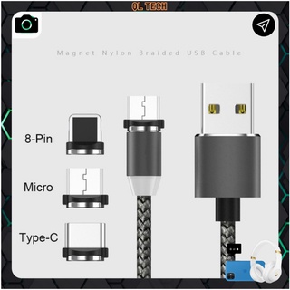 cáp sạc nam châm 3 đầu IP- type c-micro usb dây dù cao cấp