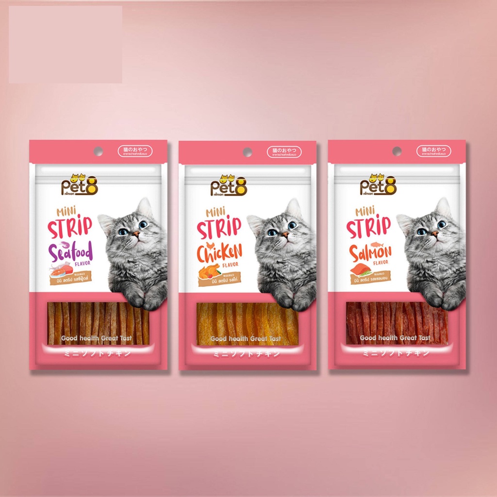 [Ảnh thật] Snack sợi thịt thưởng Pet8 Mini Strip cho mèo gói 35g