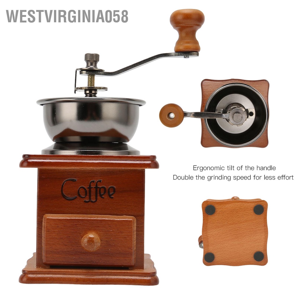 Westvirginia058 Hướng dẫn sử dụng Máy xay hạt cà phê Phong cách cổ điển cầm tay cho Quán tại nhà Cửa hàng trà sữa
