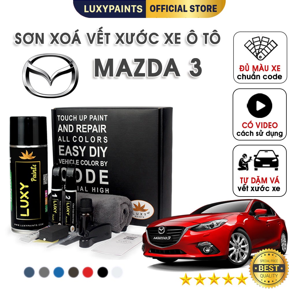 Sơn xóa vết xước xe ô tô Mazda 3 LUXYPAINTS, Bút tẩy xoá vết trầy xước sơn xe oto màu chuẩn CODE - LP01MABA