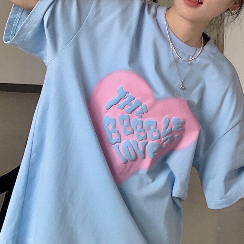 [HÀNG ORDER] Áo T-shirt hoạ tiết trái tim in chữ The Bubble Love