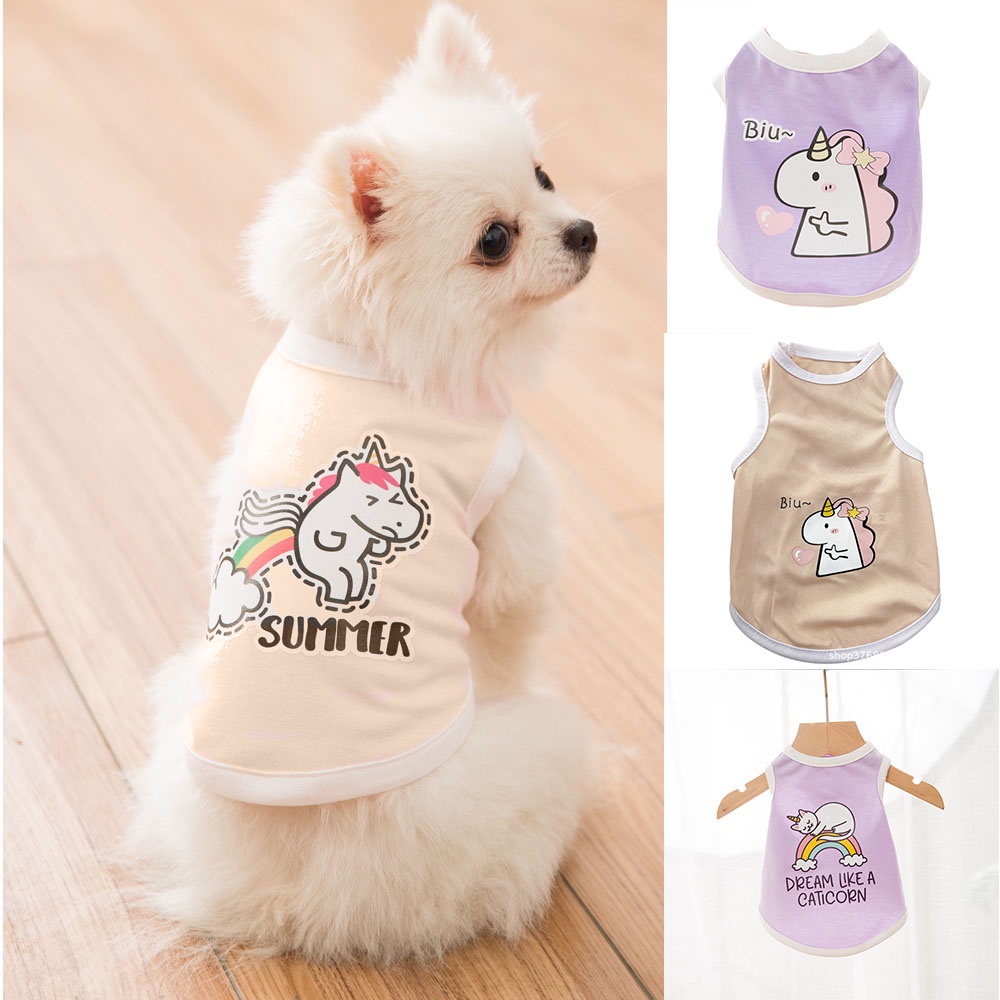 Áo thun in hình kỳ lân hoạt hình thoáng khí thời trang mùa hè cho thú cưng