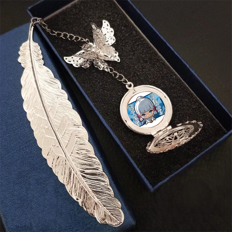 ( không kèm hộp ) Bookmark nhân vật GENSHIN IMPACT ver CHỮ NHẬT anime chibi lông vũ gắn điệp lá kim loại mỏng