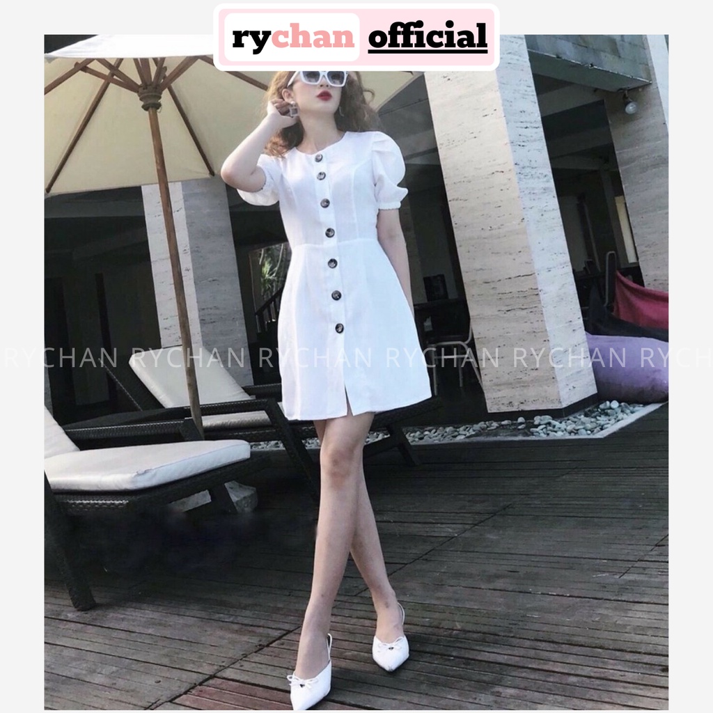 DX920 - Đầm Xòe Đi Du Lịch Đi Chơi Chữ A Tay Phồng Đầm Sơ Mi Trắng Đầm Tay Phồng