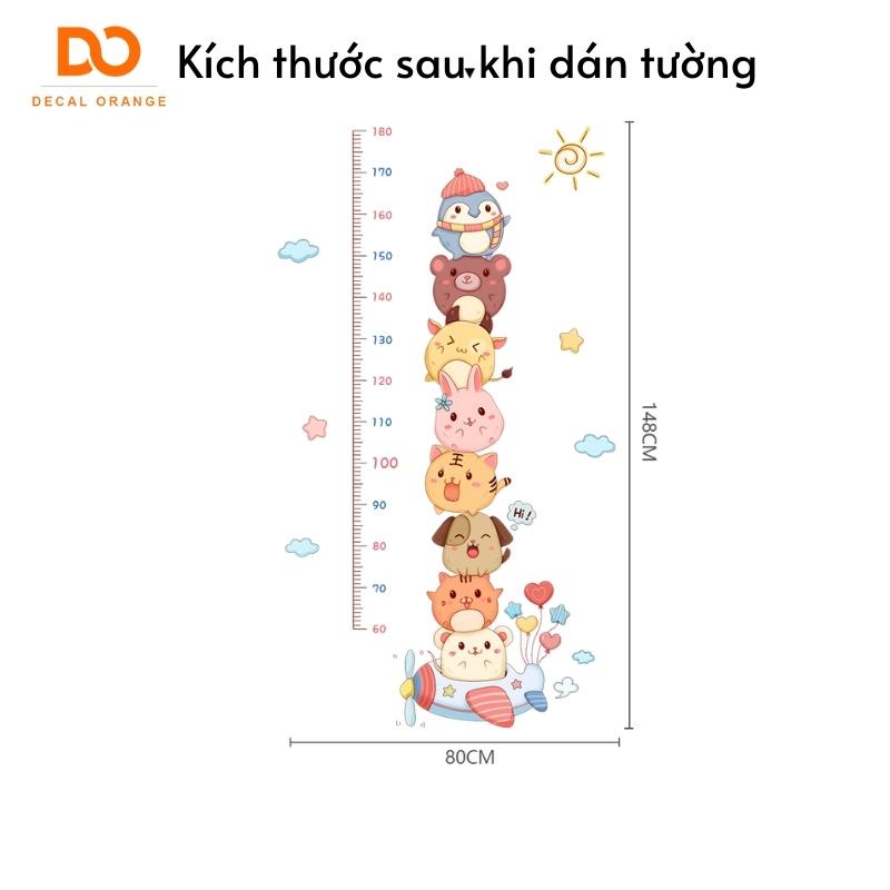 Decal dán tường thước đo chiều cao động vật dễ thương cho bé trang trí phòng ngủ dán tủ quần áo