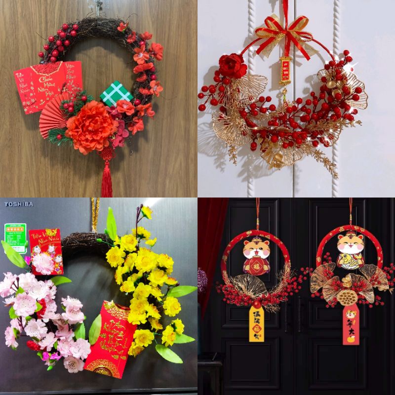 💐🎇GIÁ LÒ :VÒNG HOA TẾT MAI VÀNG, HOA ĐÀO TRANG TRÍ TREO CỬA - QUÀ TẶNG BIẾU TẾT