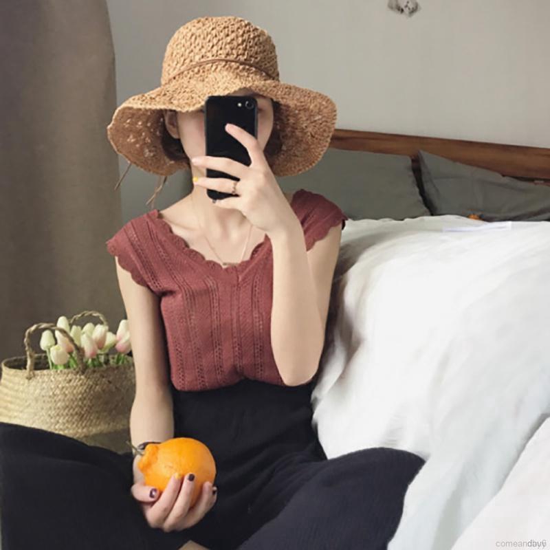 Áo Dệt Kim Không Tay Cổ V Thời Trang Hàn Quốc Cho Nữ