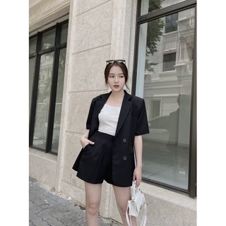 SET ÁO VEST ĐEN NÚT TAY DÀI + QUẦN SHORT (KHÔNG KÈM LÓT TRẮNG)