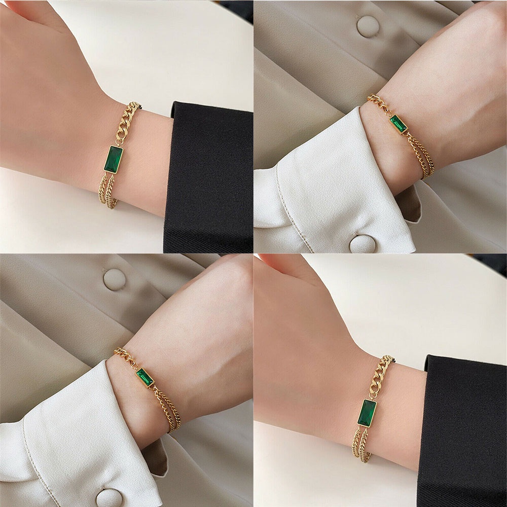 Bộ Trang Sức Dây Chuyền Bông Tai Vòng Tay Đá Ngọc Lục Bảo Hình Vuông Cổ Điển Cho Nữ