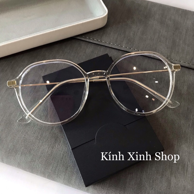 Kính Mắt Chống Ánh Sáng Xanh Dáng Tròn Gọng Kim Loại Tăm Hàn Quốc Cao Cấp