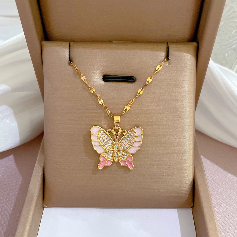 Vòng cổ Mạ Vàng 18K Mặt Hình Bướm Đính Đá Zircon Thời Trang Cho Búp Bê Barbie