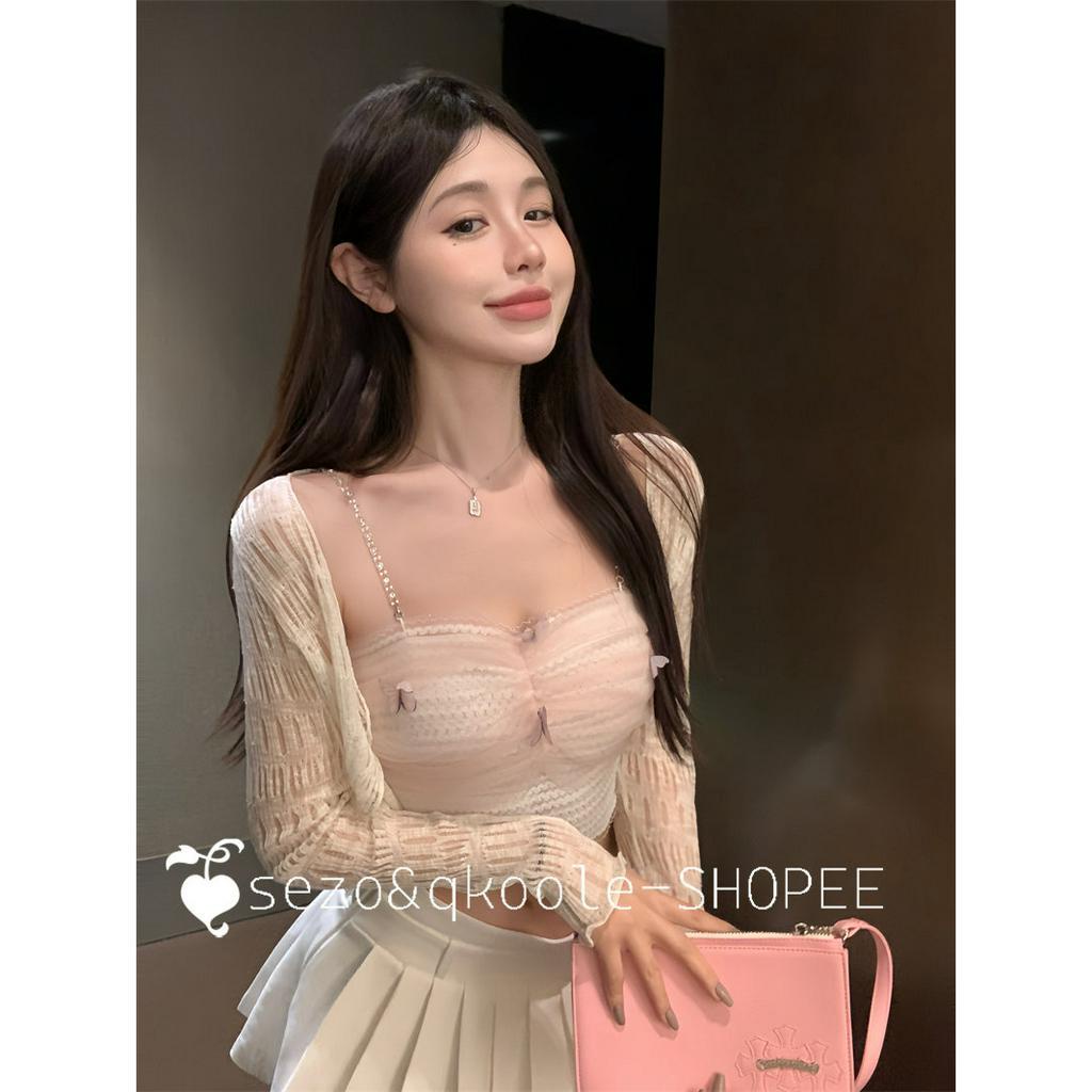 Bộ Áo Khoác cardigan + Áo Lưới Họa Tiết Bướm Ba Chiều Thời Trang Mùa Hè Phong Cách Hong Kong Cho Nữ