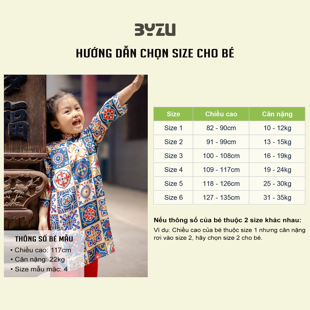 Áo dài cho bé gái BYZU kiểu áo dài cách tân cô ba Sài Gòn, chất liệu lụa cao cấp họa tiết lập thể