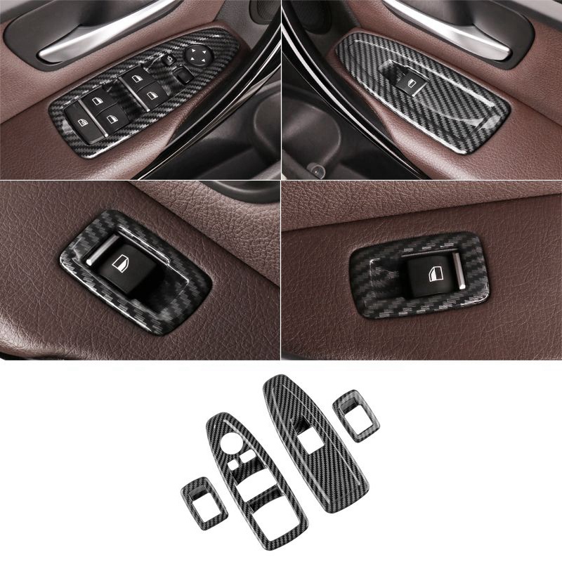 Phụ Kiện Trang Trí Bảng Điều Khiển Nâng Cửa Kính Xe Hơi BMW 1 3 4 Series 3GT F20 F30 F31 F32 F34 F36 Bằng Sợi Carbon