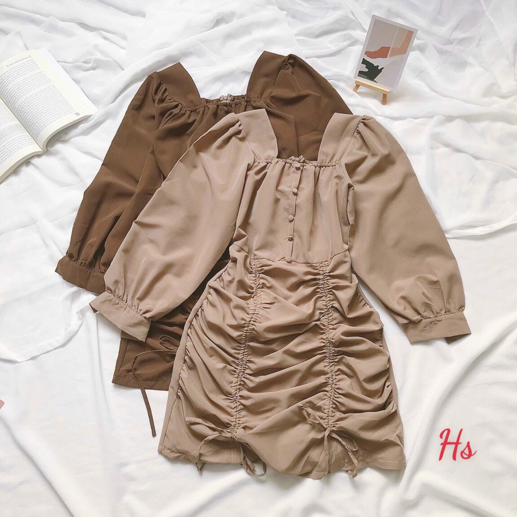 Đầm dự tiệc🍉Váy Cổ Vuông Tay Bồng Rút Dây Đẹp Cực Cá Tính🍉 Váy tiểu thư,váy suông sang chảnh mặc đi dự tiệc chất đũi xịn | BigBuy360 - bigbuy360.vn