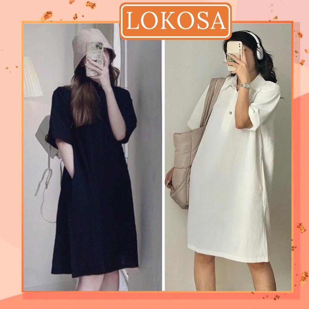 Váy Polo Nữ LOKOSA Đầm Dự Tiệc Babydoll Dáng Suông Thiết Kế Cổ Bẻ Tay ngắn Trắng Đen Đi chơi biển VD107