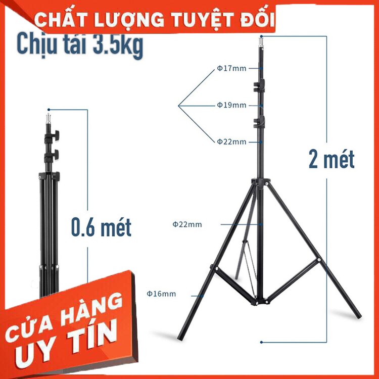 Chân sắt gắn đèn livestream 2 mét tripod 3 chân gấp gọn hỗ trợ quay video