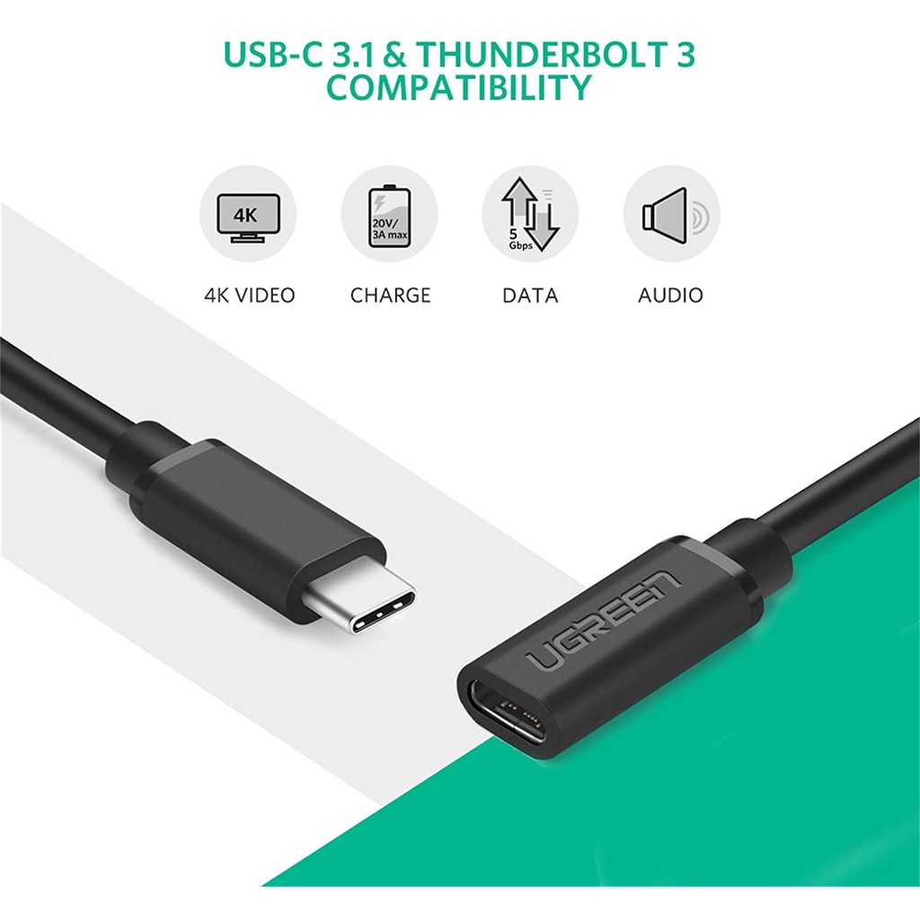 Cáp nối dài 0,5m Ugreen 40574 chuẩn USB Type C chính hãng ✔HÀNG CHÍNH HÃNG ✔