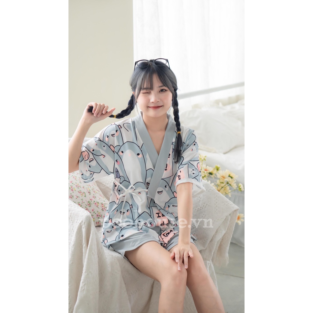 Combo kimono Cá mập + Bộ ngủ Bunny | Bộ đồ mặc nhà Pijama kimono ngủ chất liệu cotton, đồ ngủ kiểu Nhật - Poohouse