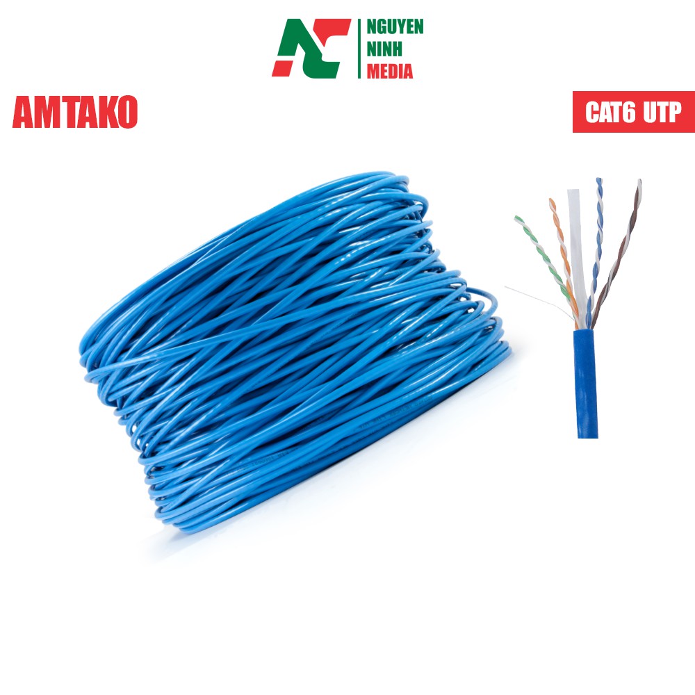 Dây mạng bấm sẵn Cat6 UTP AMTAKO 6111 dây xanh - Hàng Chính Hãng