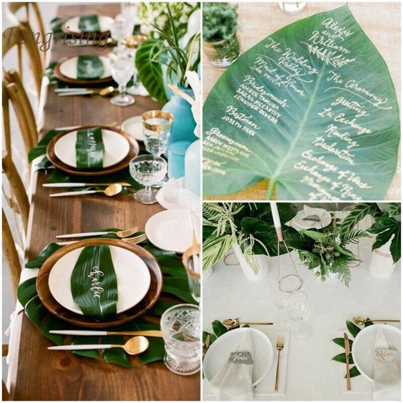 6 Pcs Hawaiian Green Jungle Artificial Tropical Palm Leaf Hula Party Desktop Decoration