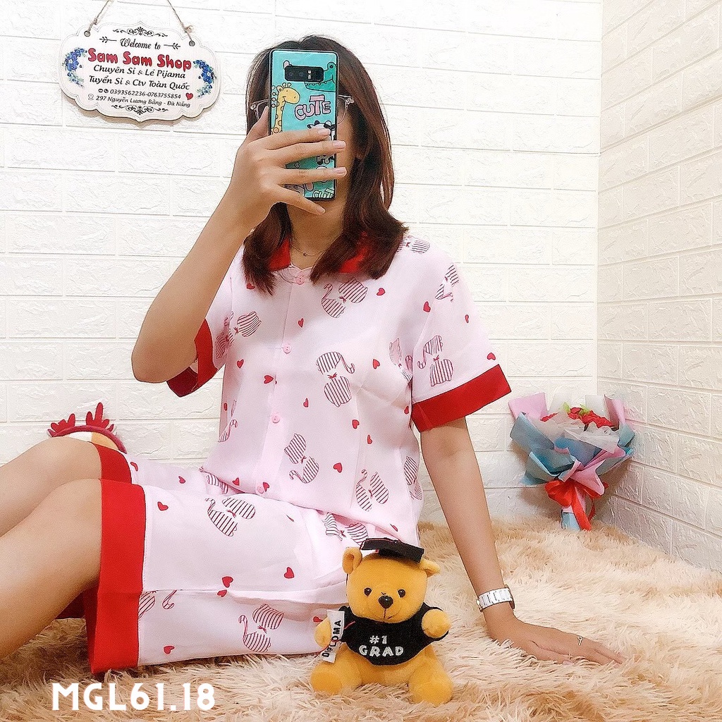 Đồ bộ ngủ pijama lụa mango cho nữ mặc nhà cổ sen tiểu thư áo cộc quần lửng size dưới 62kg - Sam Sam Shop