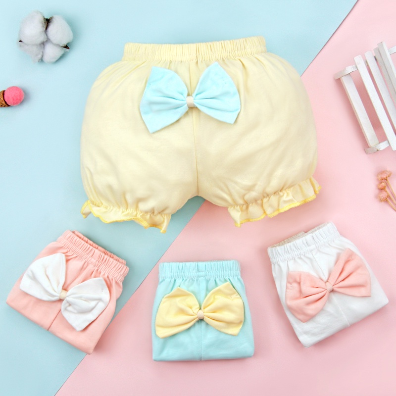 Quần short LUCKY BIG CAT vải cotton đính nơ dễ thương cho bé từ 0 - 4 tuổi