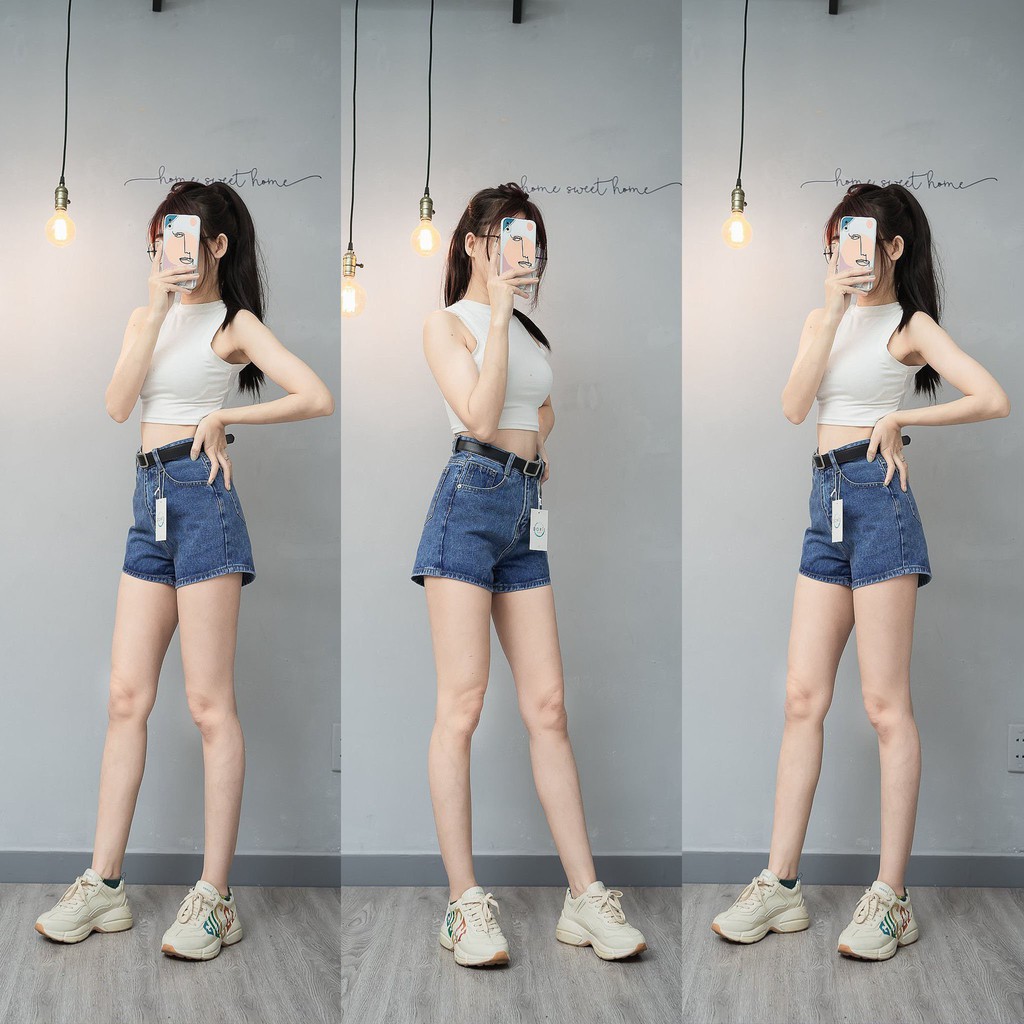 Quần Short Jean Cuốn Lai, Quần Sooc Nữ Trơn 3 Màu